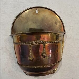 Sold Vintage Brass wall Hanging planter with Rope Detail. Gorgeous patina!